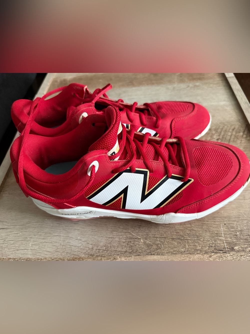 Red & white New Balance Mens Fresh Foam X 3000v7 Metal Baseball Cleats - Picture 2 of 5